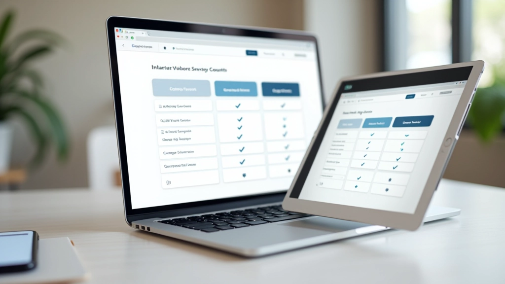 Moderne Preistabelle mit visuellen Feature-Indikatoren auf mehreren Bildschirmen