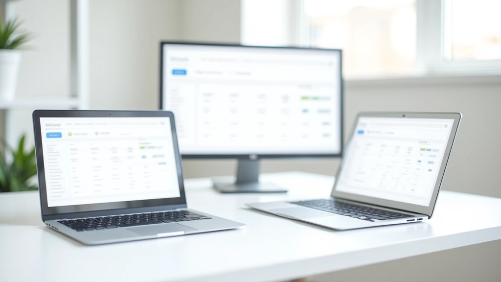 Mehrere Laptop-Bildschirme mit verschiedenen Preistabellen-Designs und Vergleichslayouts