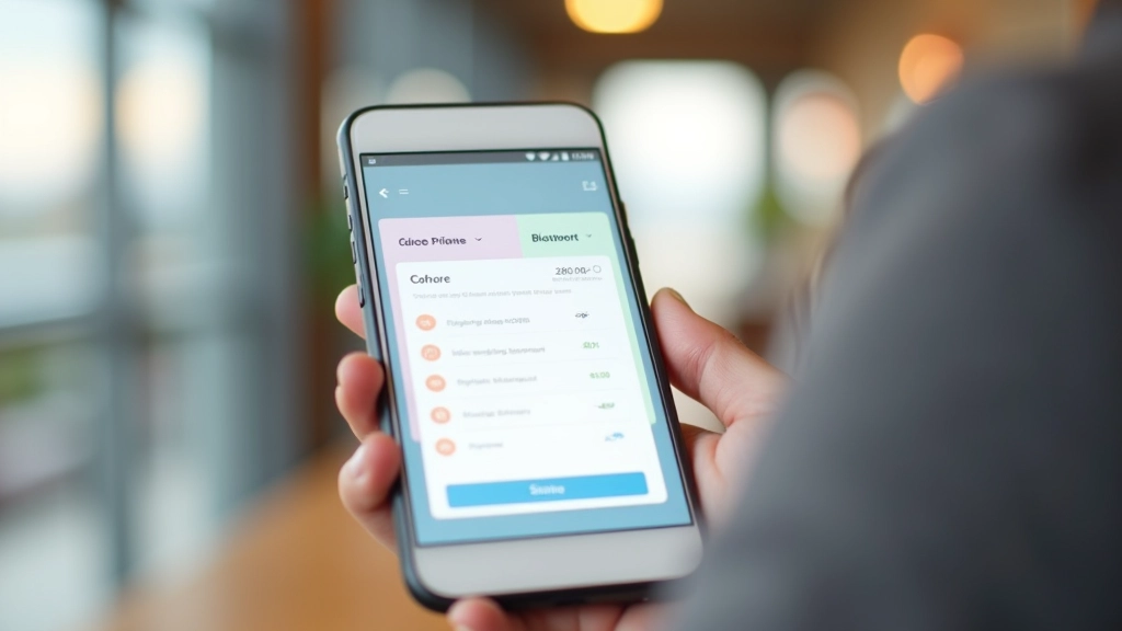 Smartphone-Bildschirm zeigt Preisliste mit übereinander angeordneten Karten, eine Karte ist hervorgehoben